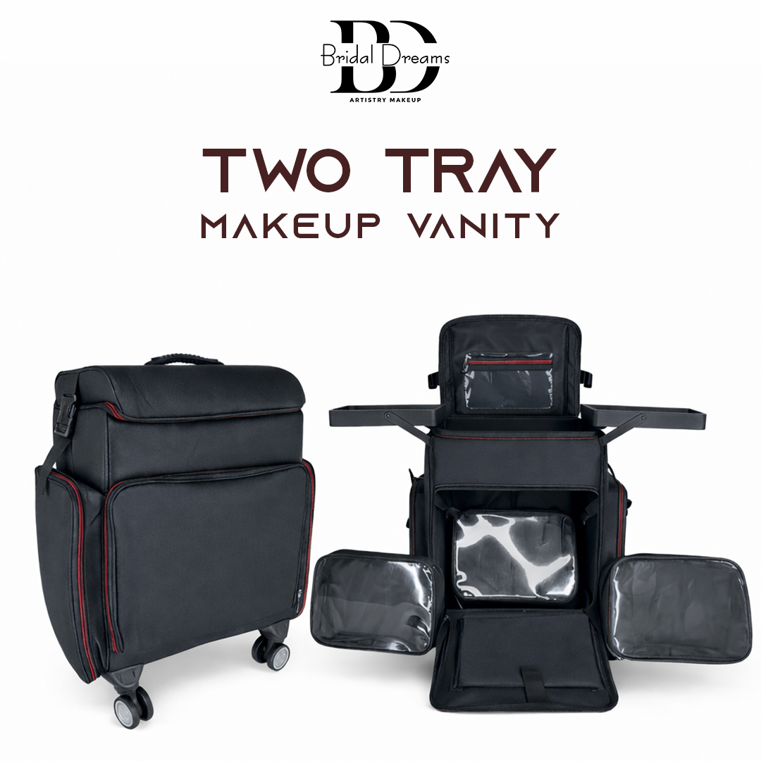 Premium 2-Tray Makeup Vanity Organizer Bag with 3 Pouches by BridalDreams®